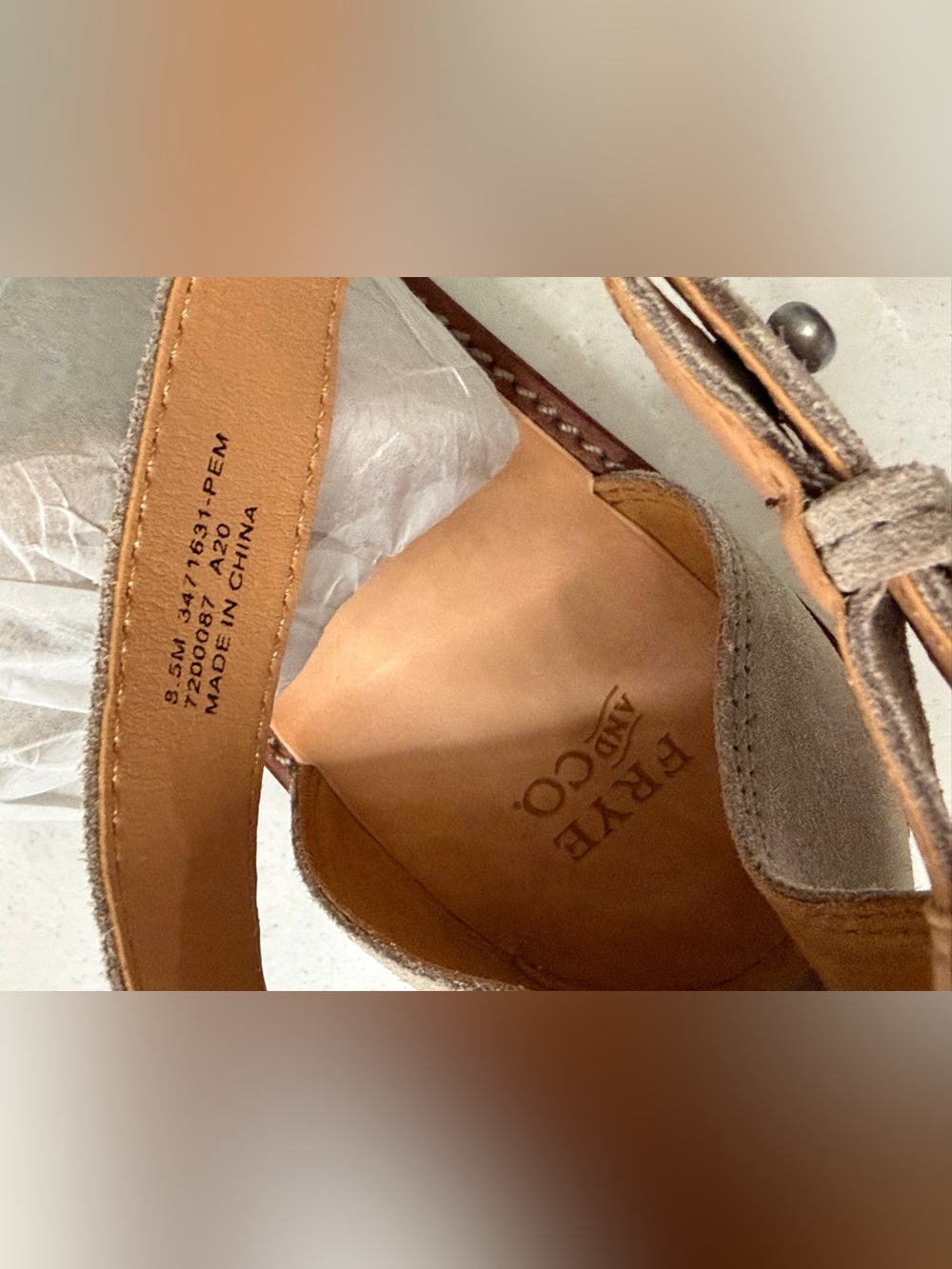 Frye & Co. Port 2 Band Flat Sandals Peach Multicolor Chevron Suede 8.5M - Picture 5 of 9